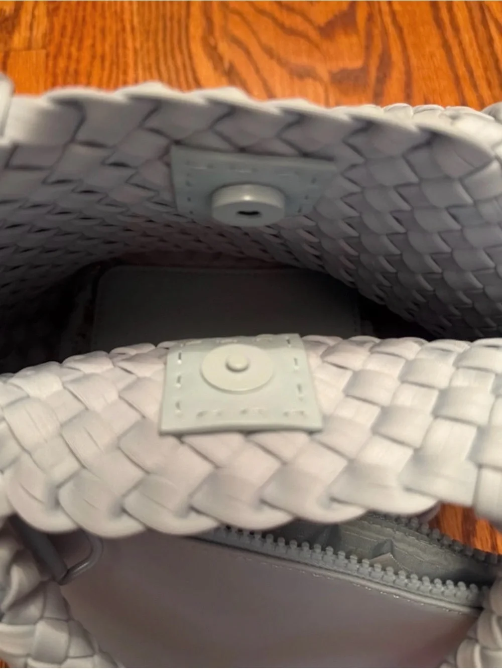 Woven Light Blue Tote Bag with Top Handles